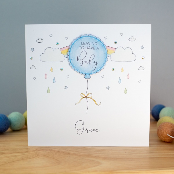 Personalised Leaving To Have A Baby Card  Blue Balloon For A Boy
