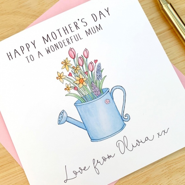 Personalised Mother's Day Card - Watering Can with Flowers