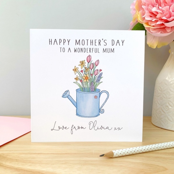 Personalised Mother's Day Card - Watering Can with Flowers