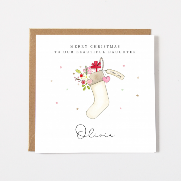 Personalised Christmas card - Stocking - Daughter, Granddaughter