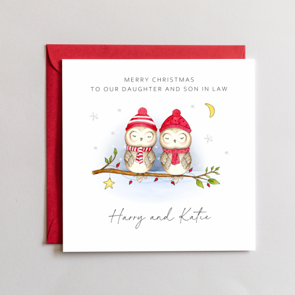 Personalised Christmas card - Owls