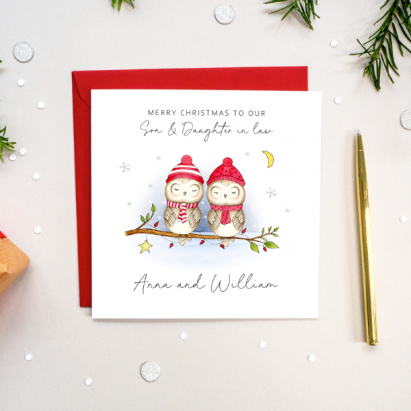 Personalised Christmas card - Owls