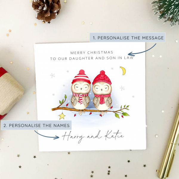 Personalised Christmas card - Owls