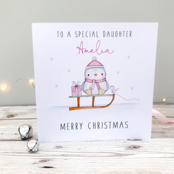 Personalised Girls Christmas Card - Penguin Christmas cards