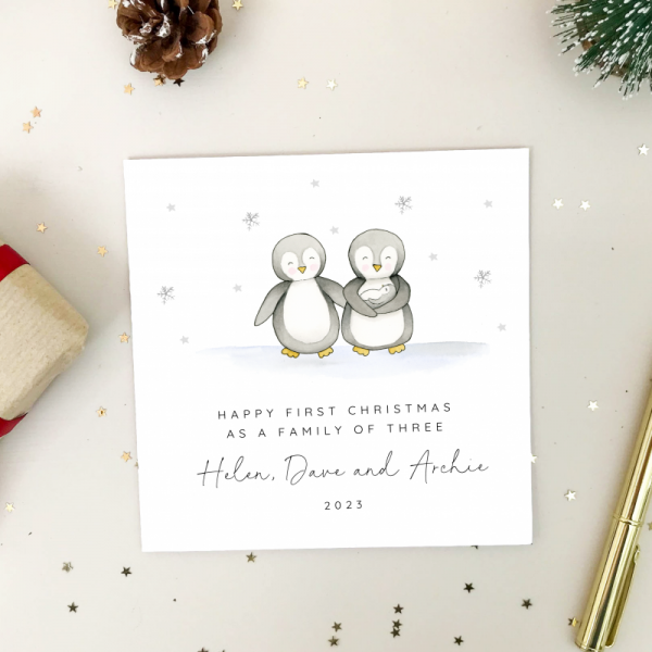 First Christmas as a Family card - Penguins