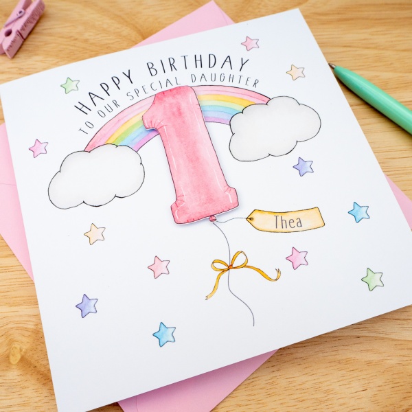 Personalised Girls Rainbow Birthday Card - Daughter, Niece, Granddaughter