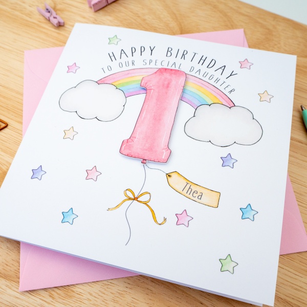 Personalised Girls Rainbow Birthday Card - Daughter, Niece, Granddaughter
