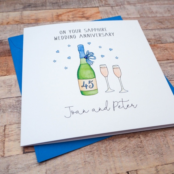 Handmade Personalised Sapphire Wedding Anniversary Card  45th or 65th