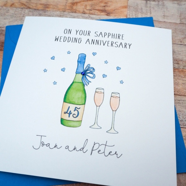 Handmade Personalised Sapphire Wedding Anniversary Card  45th or 65th
