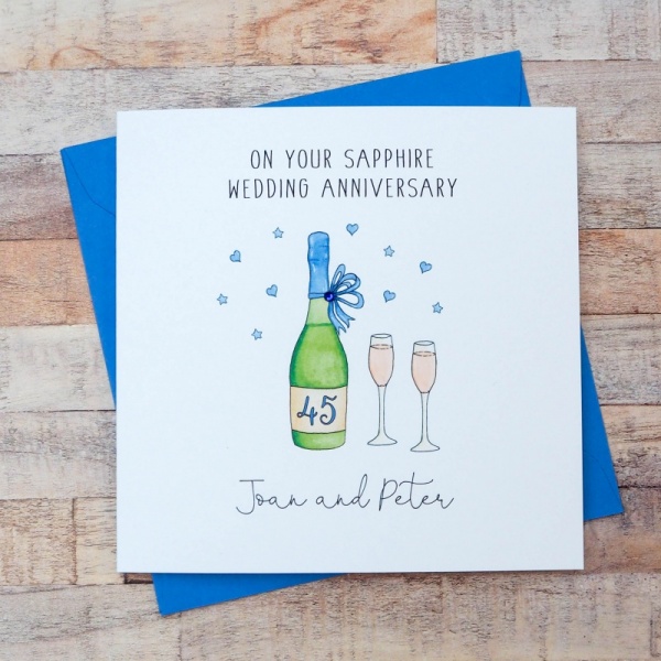 Handmade Personalised Sapphire Wedding Anniversary Card  45th or 65th