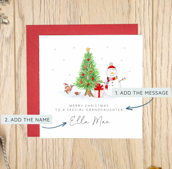 Personalised Christmas Card - Snowman and tree
