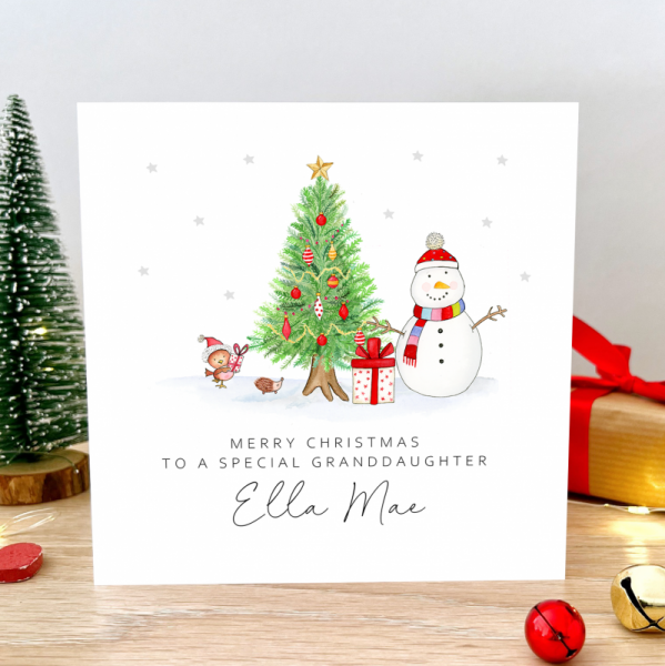 Personalised Christmas Card - Snowman and tree