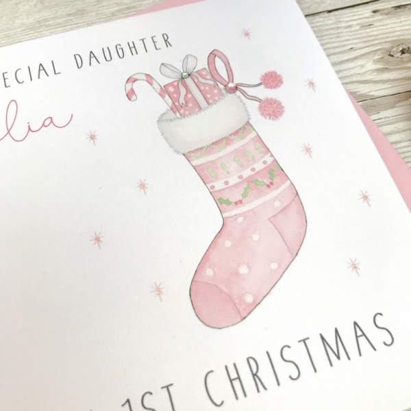 Personalised Girls First Christmas Card - 1st Christmas Card - Daughter, Granddaughter, Niece