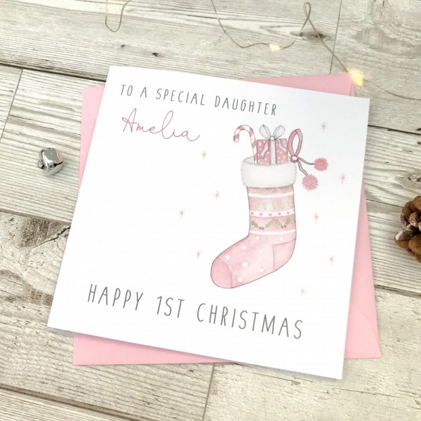 Personalised Girls First Christmas Card - 1st Christmas Card - Daughter, Granddaughter, Niece