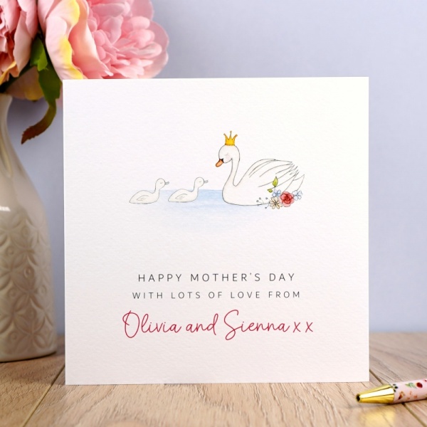 Personalised Mother's Day card - Swans