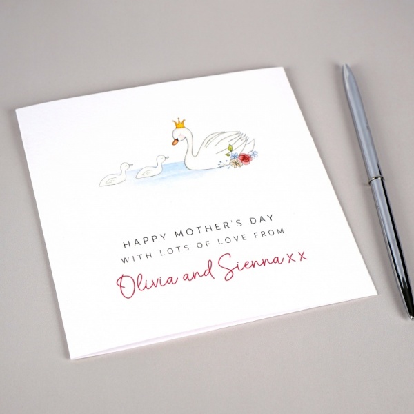 Personalised Mother's Day card - Swans