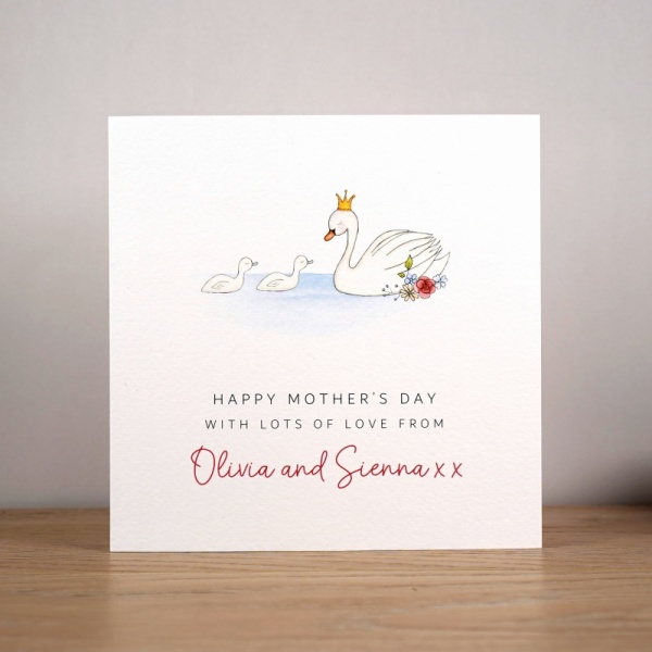 Personalised Mother's Day card - Swans