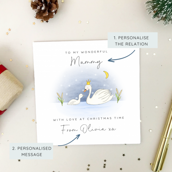 Personalised Swans Christmas Card for Mummy, Mum, Grandma, Nana, Nan, Granny
