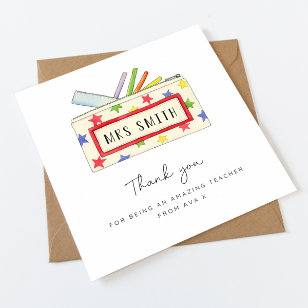 Personalised Teacher Thank You Card - Teaching Assistant - Pencil Case