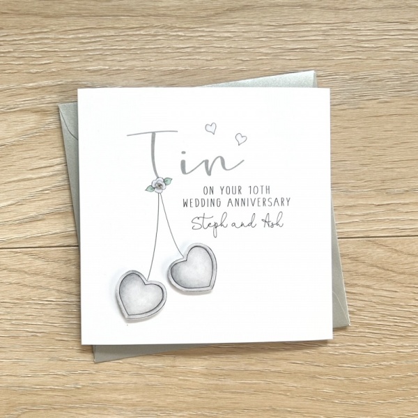 Personalised Tin Wedding Anniversary Card - 10th Anniversary Cards