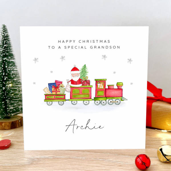 Personalised Boys Train Christmas Card