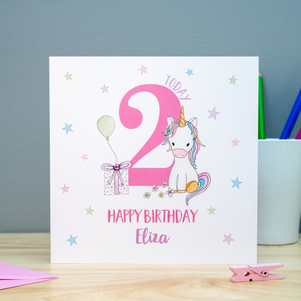 Handmade Personalised Unicorn Birthday Card. 2nd, 3rd, 4th, 5th, 6th, 7th, 8th, 9th