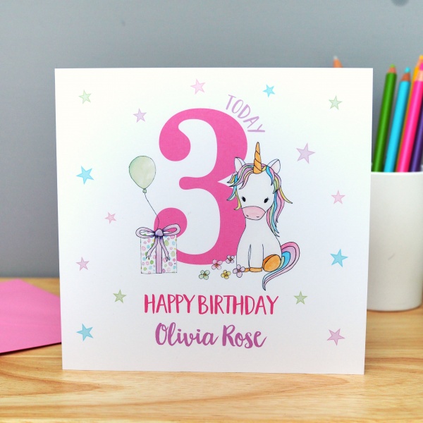 Handmade Personalised Unicorn Birthday Card. 2nd, 3rd, 4th, 5th, 6th, 7th, 8th, 9th