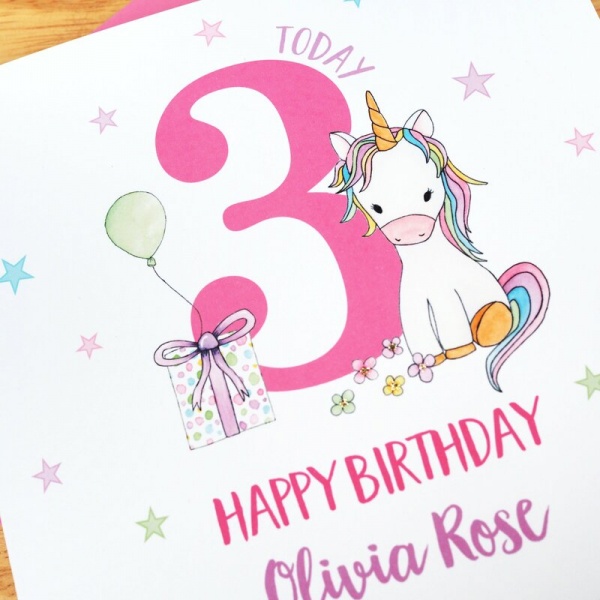 Handmade Personalised Unicorn Birthday Card. 2nd, 3rd, 4th, 5th, 6th, 7th, 8th, 9th