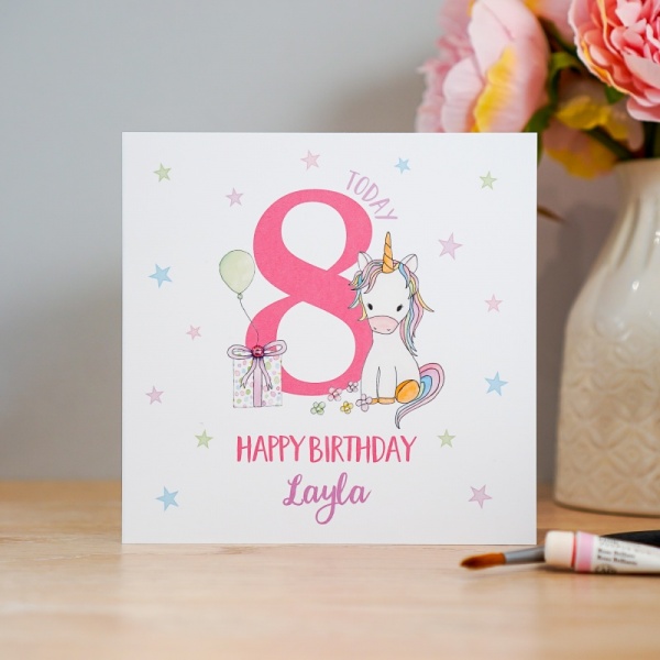 Handmade Personalised Unicorn Birthday Card. 2nd, 3rd, 4th, 5th, 6th, 7th, 8th, 9th