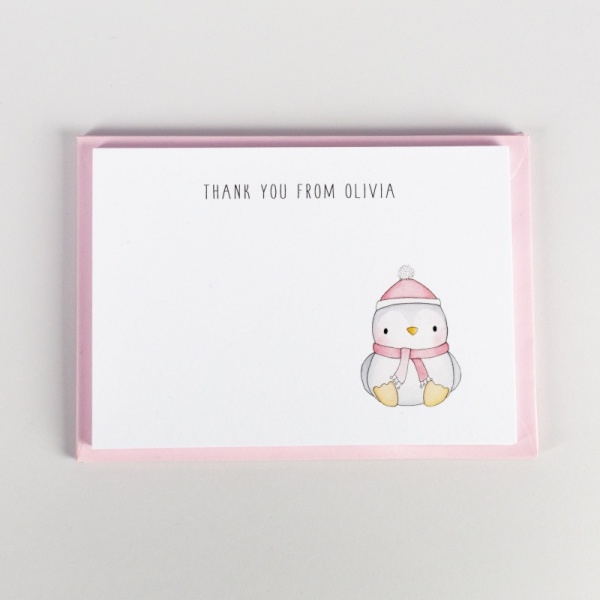 Penguin Christmas Notecards - Pink