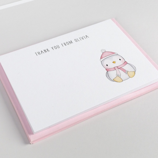 Penguin Christmas Notecards - Pink