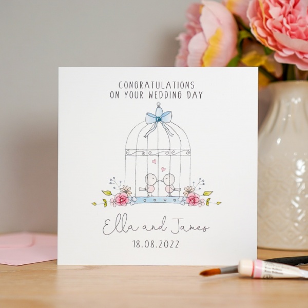 Personalised Wedding Day Card - Bird Cage Wedding Card