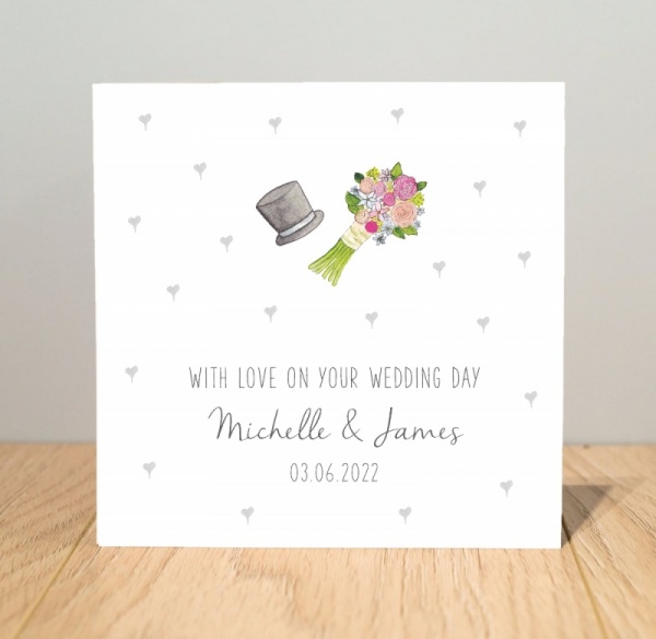 Personalised Wedding Day Card - Bouquet and hat